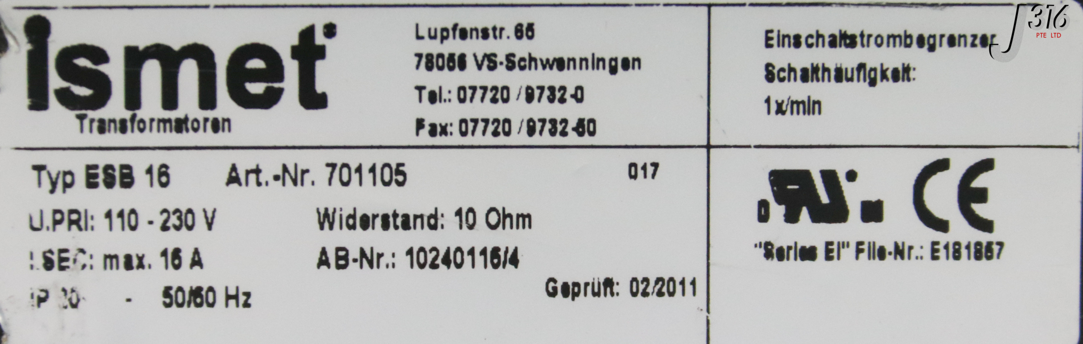 Take！ 33865 ISMET INRUSH CURRENT LIMITER, 16A, 701105 ESB 16 | eBay